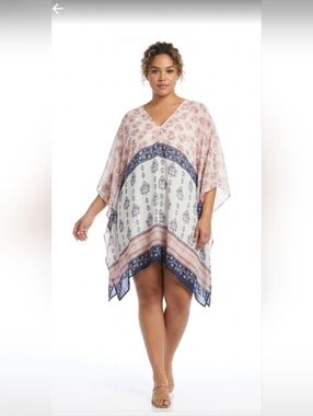 Vince Camuto Pink and Blue Floral Tunic, Size 2X/ 3X